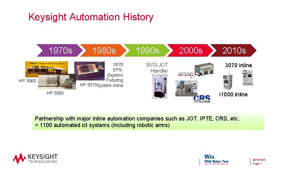 Keysight Automation History 1970 s 1980 s 3070 EFSExpress Fixturing HP 3070 System inline