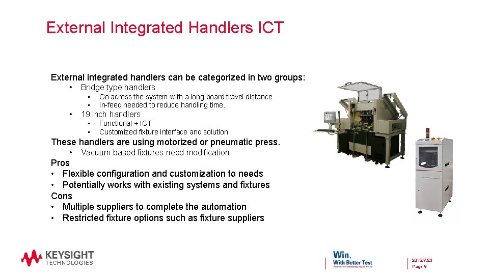 External Integrated Handlers ICT External integrated handlers can be categorized in two groups: •