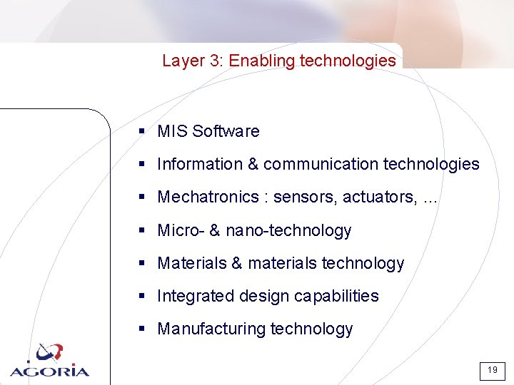 Layer 3: Enabling technologies § MIS Software § Information & communication technologies § Mechatronics Layer 3: Enabling technologies § MIS Software § Information & communication technologies § Mechatronics