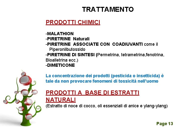 TRATTAMENTO PRODOTTI CHIMICI -MALATHION -PIRETRINE Naturali -PIRETRINE ASSOCIATE CON COADIUVANTI come il Piperonilbutossido -PIRETRINE