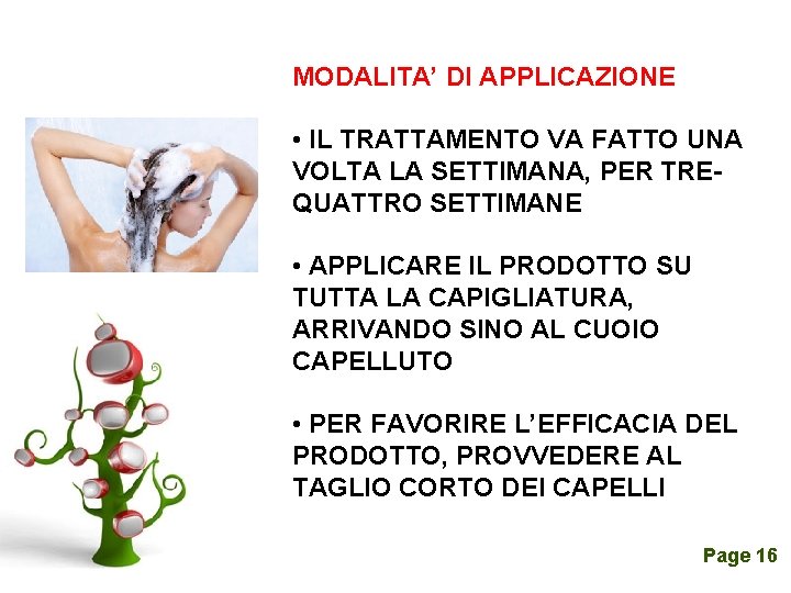 MODALITA’ DI APPLICAZIONE • IL TRATTAMENTO VA FATTO UNA VOLTA LA SETTIMANA, PER TREQUATTRO