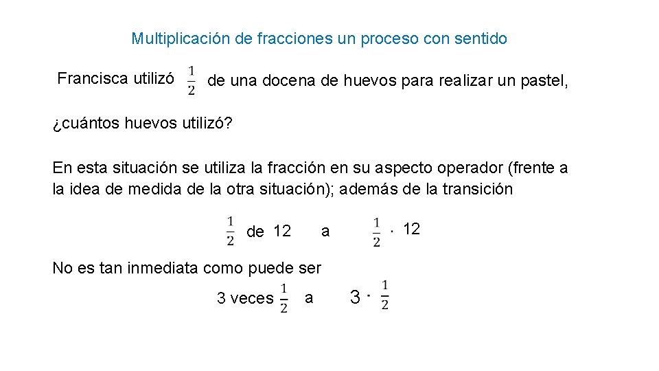 Multiplicación de fracciones un proceso con sentido Francisca utilizó de una docena de huevos