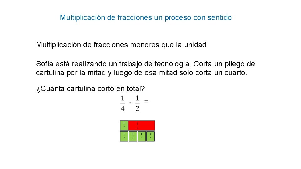 Multiplicación de fracciones un proceso con sentido Multiplicación de fracciones menores que la unidad
