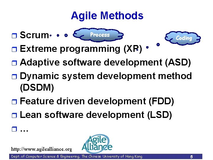 Agile Methods Process Scrum Coding r Extreme programming (XP) r Adaptive software development (ASD) Agile Methods Process Scrum Coding r Extreme programming (XP) r Adaptive software development (ASD)