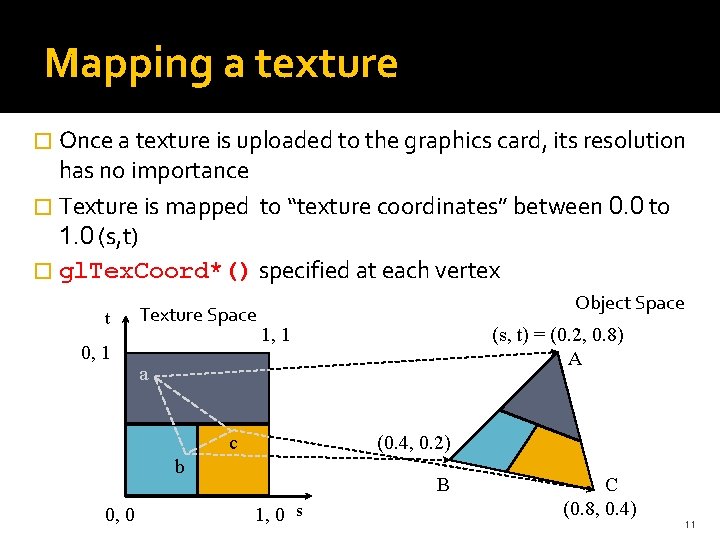 Mapping a texture � Once a texture is uploaded to the graphics card, its Mapping a texture � Once a texture is uploaded to the graphics card, its