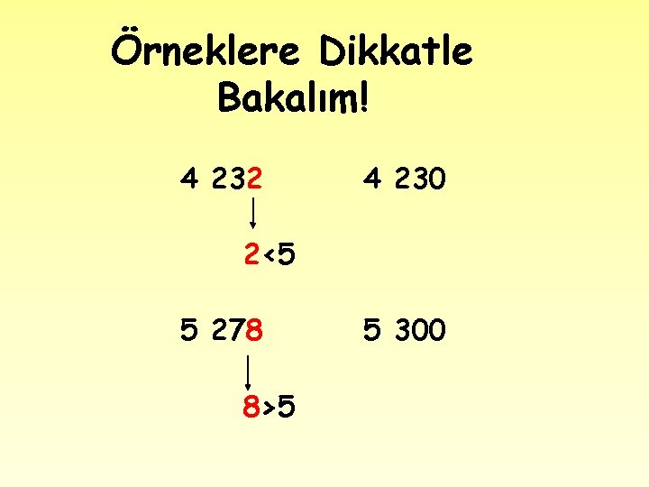 Örneklere Dikkatle Bakalım! 4 232 4 230 2<5 5 278 8>5 5 300 