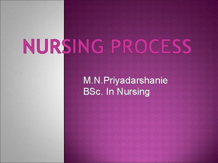 NURSING PROCESS M. N. Priyadarshanie BSc. In Nursing 