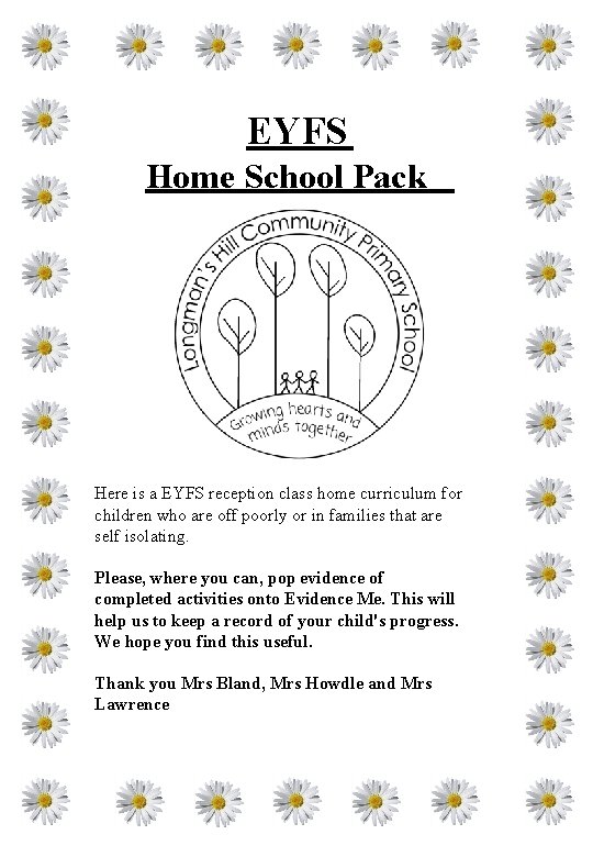 EYFS Home School Pack Here is a EYFS reception class home curriculum for children