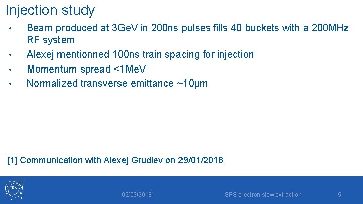 Injection study • • Beam produced at 3 Ge. V in 200 ns pulses Injection study • • Beam produced at 3 Ge. V in 200 ns pulses