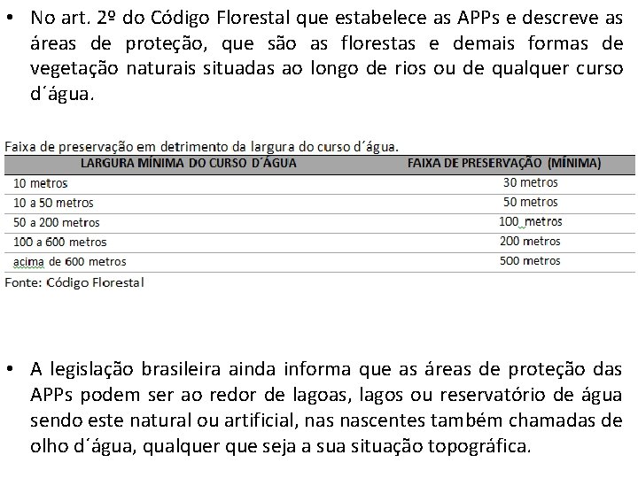  • No art. 2º do Código Florestal que estabelece as APPs e descreve