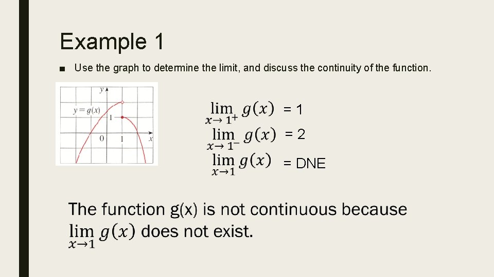 Example 1 ■ Use the graph to determine the limit, and discuss the continuity
