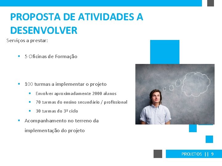 PROPOSTA DE ATIVIDADES A DESENVOLVER Serviços a prestar: § 5 Oficinas de Formação §