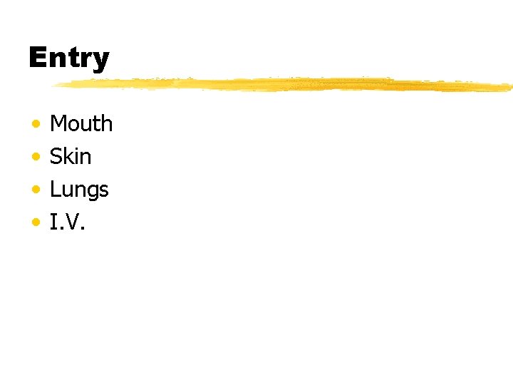 Entry • • Mouth Skin Lungs I. V. 