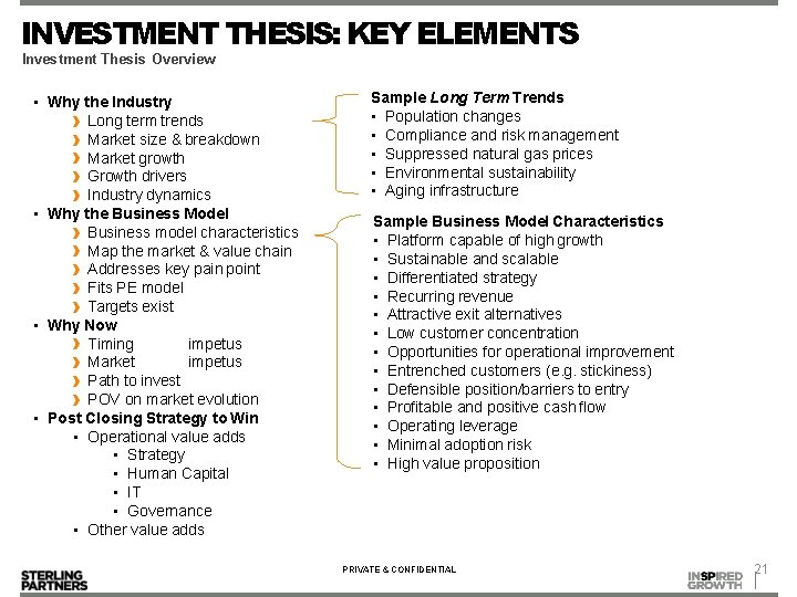 INVESTMENT THESIS: KEY ELEMENTS Investment Thesis Overview • Why the Industry Long term trends INVESTMENT THESIS: KEY ELEMENTS Investment Thesis Overview • Why the Industry Long term trends