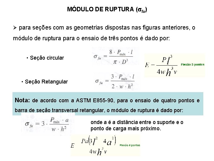 MÓDULO DE RUPTURA ( fu) Ø para seções com as geometrias dispostas nas figuras