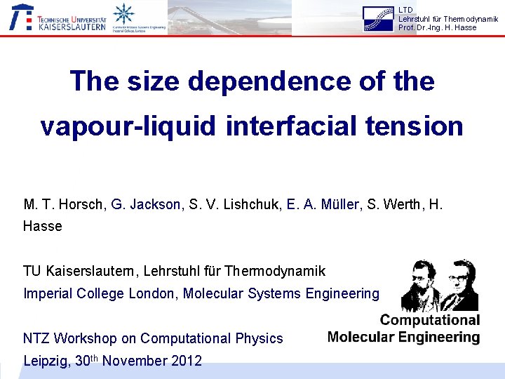 LTD Lehrstuhl für Thermodynamik Prof. Dr. -Ing. H. Hasse The size dependence of the