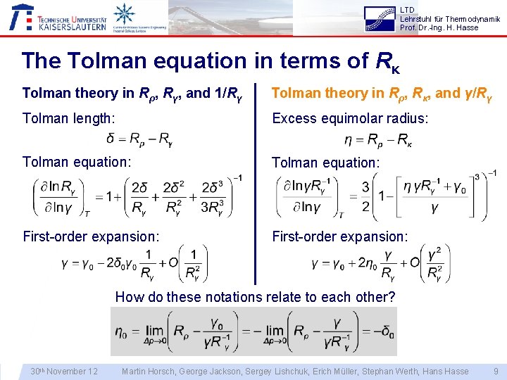 LTD Lehrstuhl für Thermodynamik Prof. Dr. -Ing. H. Hasse The Tolman equation in terms