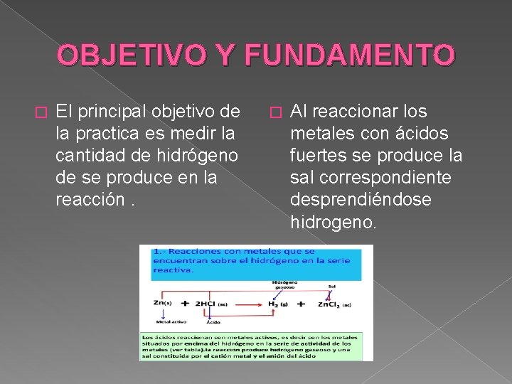 REACCION DE UN ACIDO FUERTE CON UN METAL
