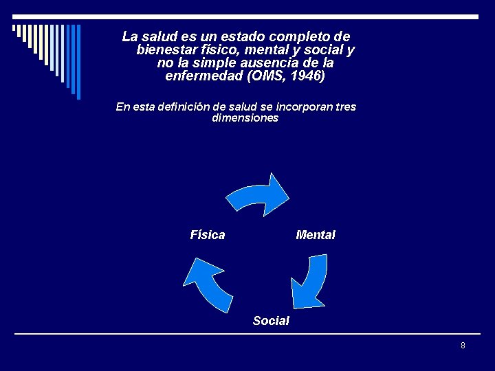La salud es un estado completo de bienestar físico, mental y social y no