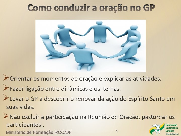 ØOrientar os momentos de oração e explicar as atividades. ØFazer ligação entre dinâmicas e ØOrientar os momentos de oração e explicar as atividades. ØFazer ligação entre dinâmicas e