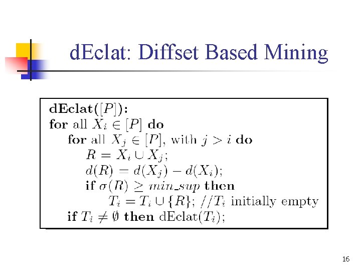 d. Eclat: Diffset Based Mining 16 