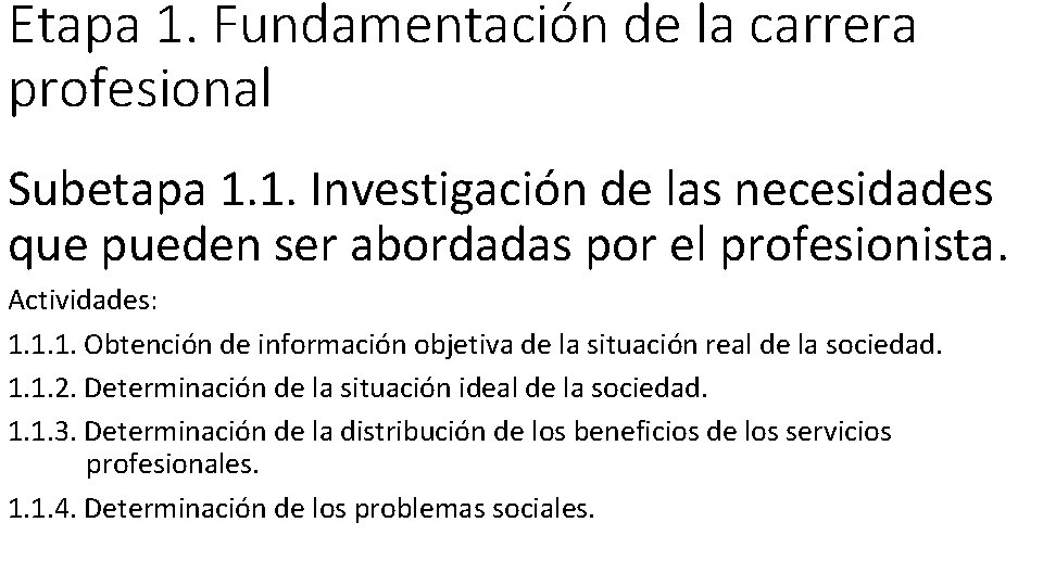 Etapa 1. Fundamentación de la carrera profesional Subetapa 1. 1. Investigación de las necesidades