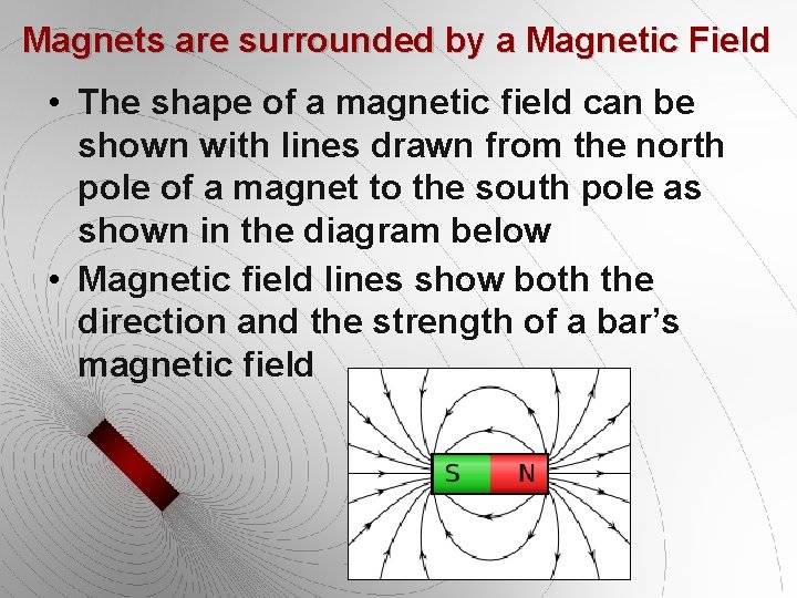 Magnets are surrounded by a Magnetic Field • The shape of a magnetic field Magnets are surrounded by a Magnetic Field • The shape of a magnetic field