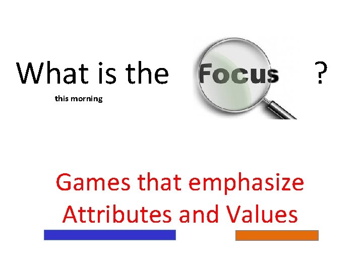 What is the ? this morning Games that emphasize Attributes and Values 