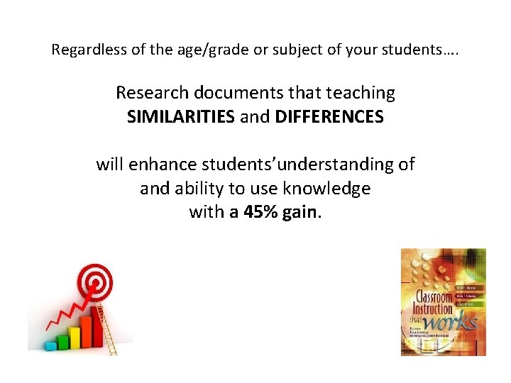 Regardless of the age/grade or subject of your students…. Research documents that teaching SIMILARITIES