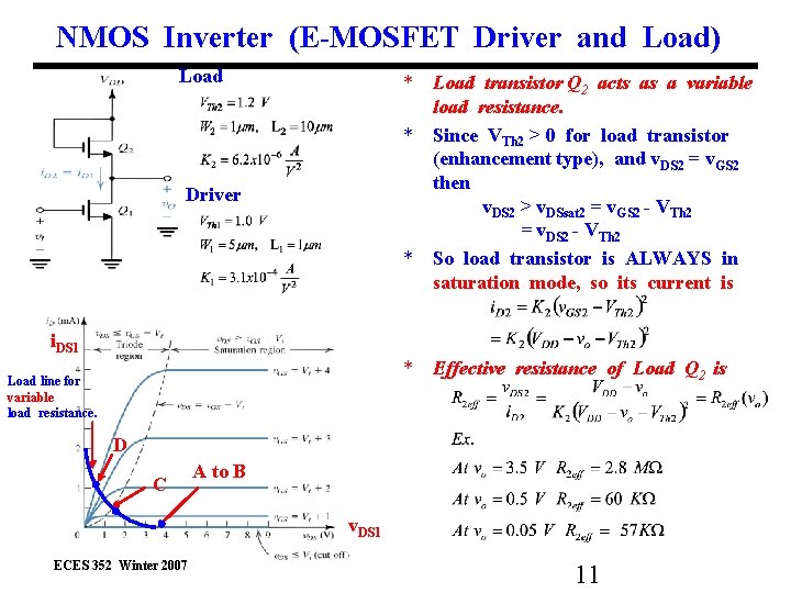 NMOS Inverter (E-MOSFET Driver and Load) Load * Load transistor Q 2 acts as