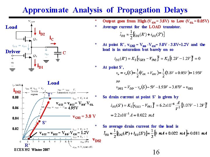 Approximate Analysis of Propagation Delays Load i. D 2 * * Output goes from