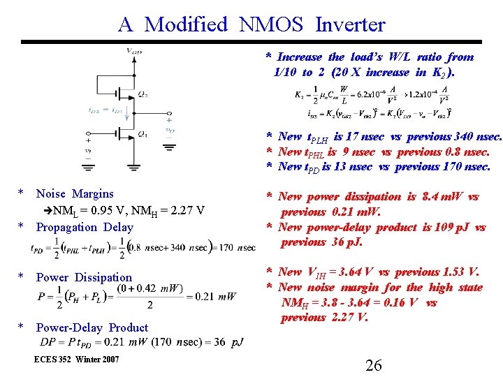 A Modified NMOS Inverter * Increase the load’s W/L ratio from 1/10 to 2