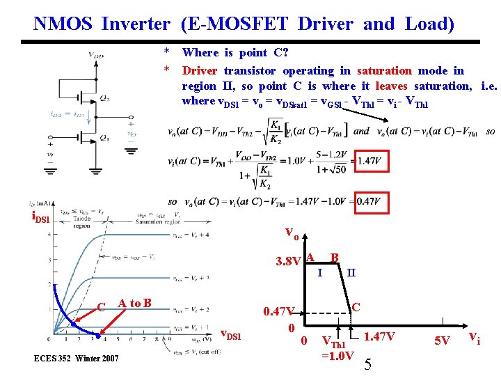 NMOS Inverter (E-MOSFET Driver and Load) * Where is point C? * Driver transistor