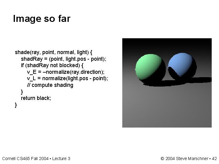 Image so far shade(ray, point, normal, light) { shad. Ray = (point, light. pos Image so far shade(ray, point, normal, light) { shad. Ray = (point, light. pos