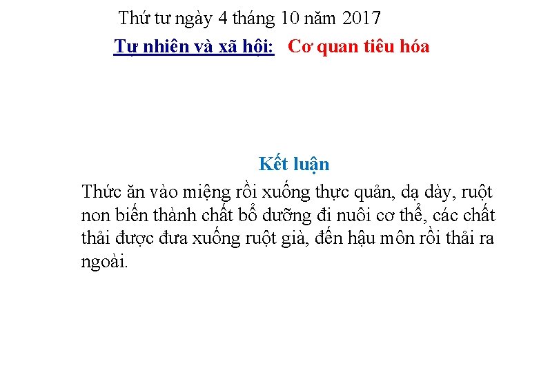 Thứ tư ngày 4 tháng 10 năm 2017 Tự nhiên và xã hội: Cơ