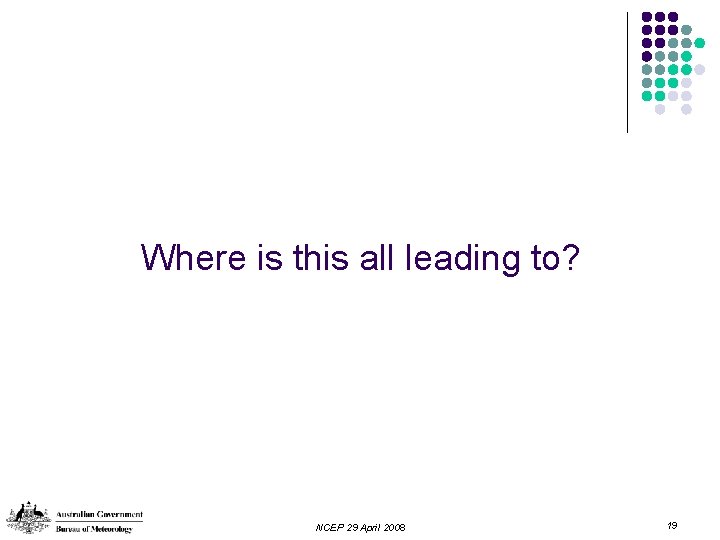 Where is this all leading to? NCEP 29 April 2008 19 