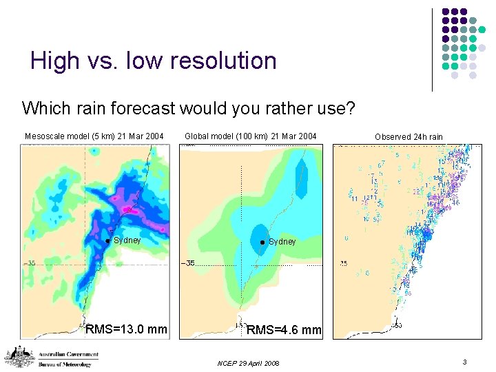 High vs. low resolution Which rain forecast would you rather use? Mesoscale model (5