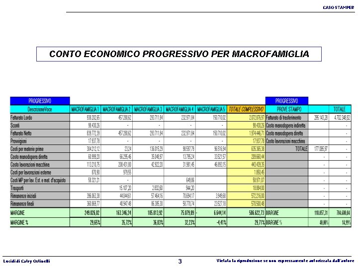 CASO STAMPER CONTO ECONOMICO PROGRESSIVO PER MACROFAMIGLIA Lucidi di Catry Ostinelli 3 Vietata la