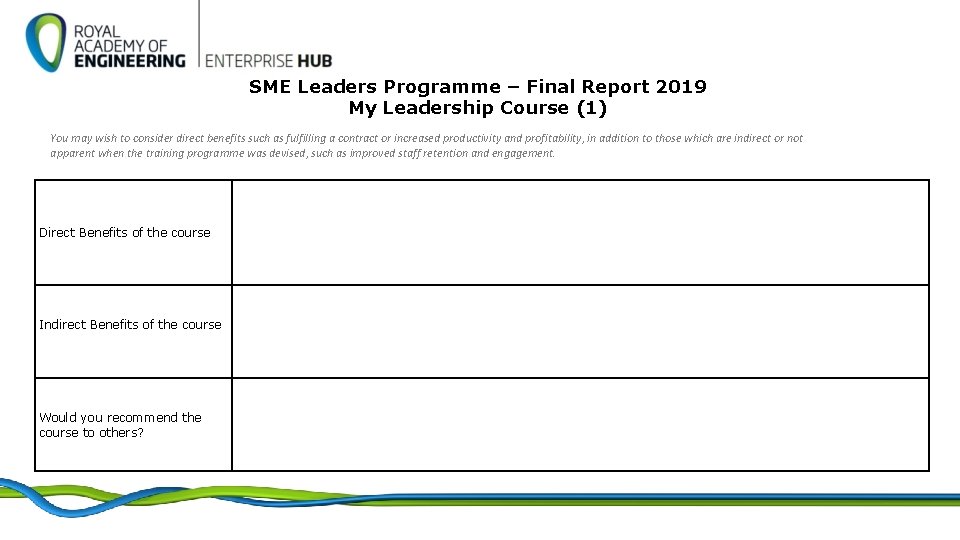 SME Leaders Programme – Final Report 2019 My Leadership Course (1) You may wish SME Leaders Programme – Final Report 2019 My Leadership Course (1) You may wish