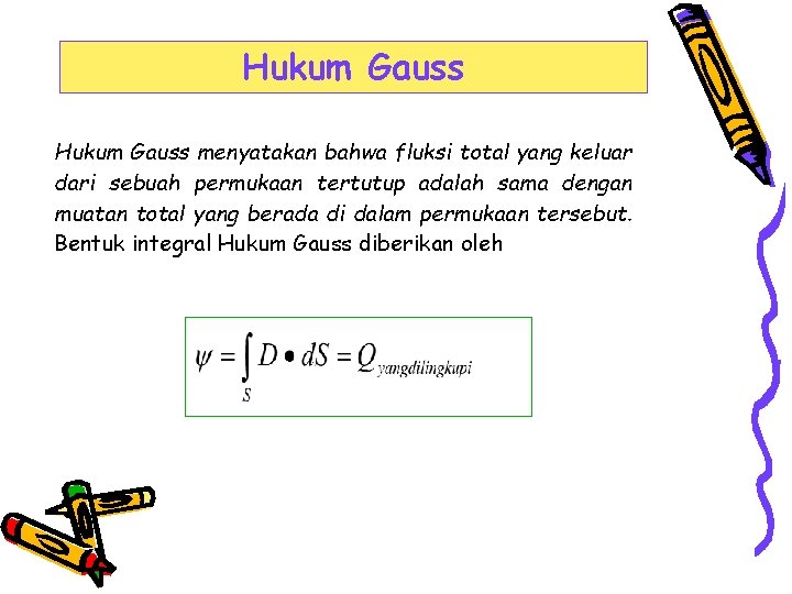 Hukum Gauss menyatakan bahwa fluksi total yang keluar dari sebuah permukaan tertutup adalah sama