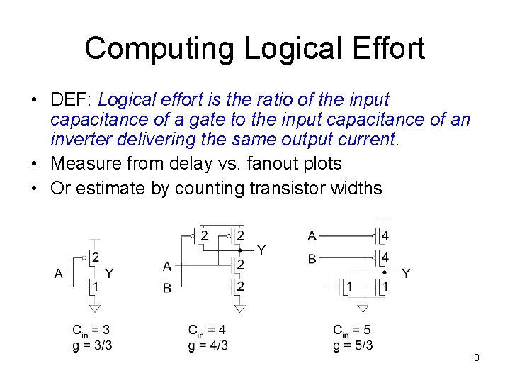 Computing Logical Effort • DEF: Logical effort is the ratio of the input capacitance