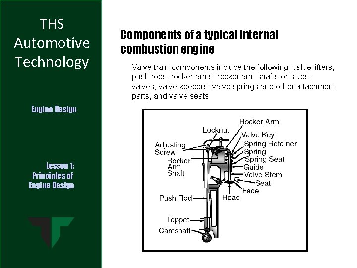 THS Automotive Technology Engine Design Lesson 1: Principles of Engine Design Components of a