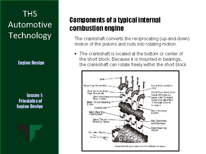 THS Automotive Technology Engine Design Lesson 1: Principles of Engine Design Components of a