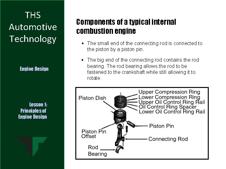 THS Automotive Technology Engine Design Lesson 1: Principles of Engine Design Components of a