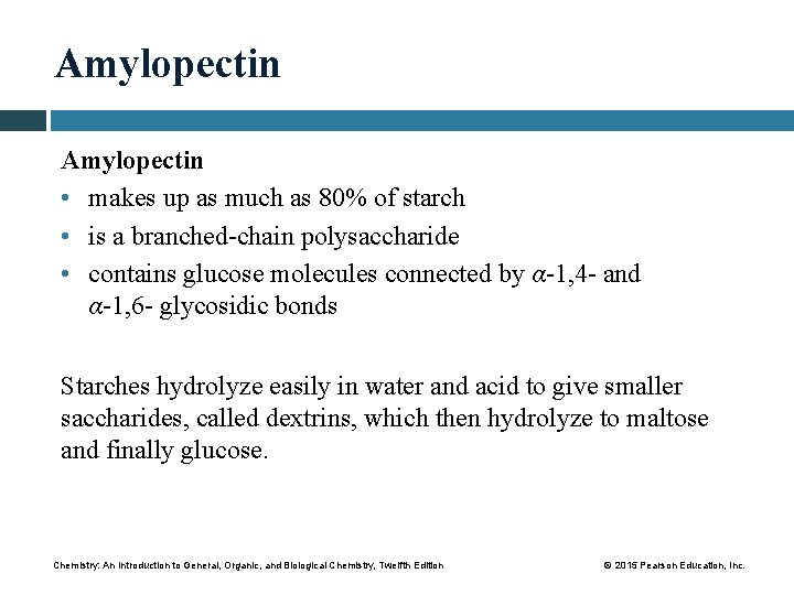 Amylopectin • makes up as much as 80% of starch • is a branched-chain