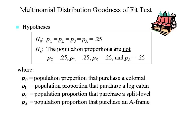 Multinomial Distribution Goodness of Fit Test n Hypotheses H 0: p. C = p.
