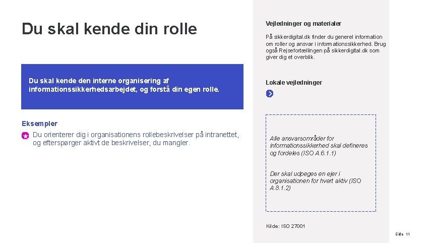 Du skal kende din rolle Du skal kende den interne organisering af informationssikkerhedsarbejdet, og