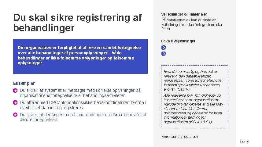 Du skal sikre registrering af behandlinger Vejledninger og materialer På datatilsynet. dk kan du