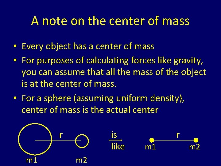 A note on the center of mass • Every object has a center of