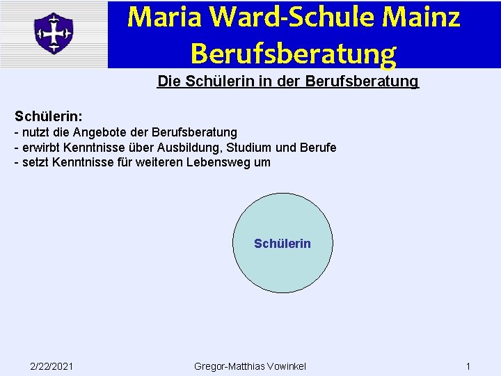 Maria Ward-Schule Mainz Berufsberatung Die Schülerin in der Berufsberatung Schülerin: - nutzt die Angebote